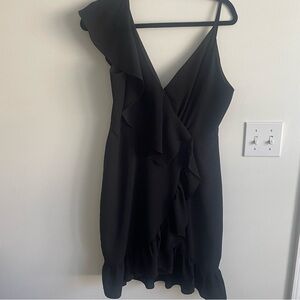 Worn Once Ruffle shoulder Black Dress